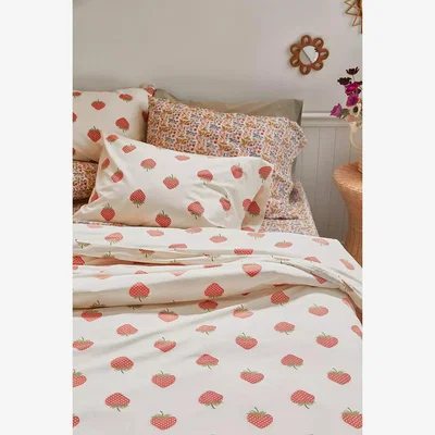 Urban Outfitters Strawberry Duvet Set - White Single at Urban Outfitters