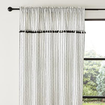 Dunelm Lana Monochrome Tassel Voile Panel Black and white