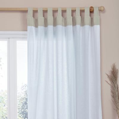 Dunelm Linen Block Natural Tab Top Voile Blue and Brown
