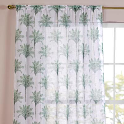 Dunelm Palm Tree Green Slot Top Single Voile Panel Green and White