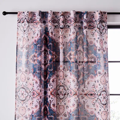 Dunelm Printed Oriental Pink Slot Top Single Voile Panel Pink