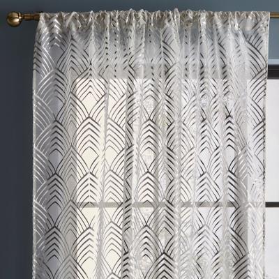Dunelm Geo Foil Silver Slot Top Single Voile Panel Silver