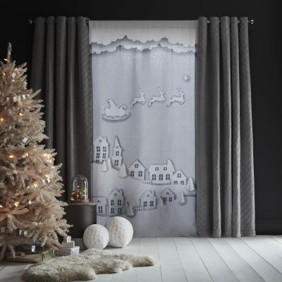 Dunelm Catherine Lansfield Santa's Christmas Roof Tops Single Curtain Panel Grey