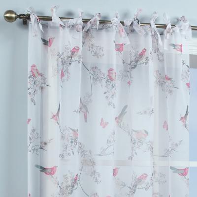 Dunelm Beautiful Birds White Single Tab Top Voile Panel White, Pink and Grey