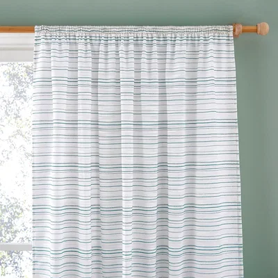 Dunelm Textured Teal Stripe Slot Top Voile Teal (Blue)
