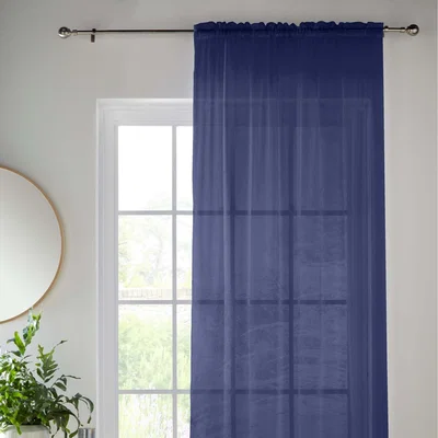The Range Pair of Slot Top Sheer Plain Woven Voile Curtain Panels - Navy / 183cm