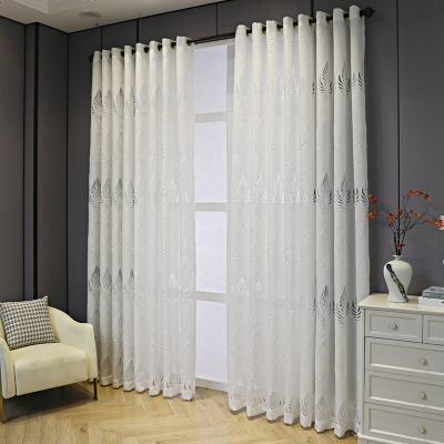 The Range Leaf Patterned Voile Curtain - White / 200cm