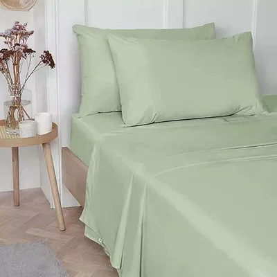 The Range Plain Dyed Pure Cotton Fitted Valance Sheet - Green / Double