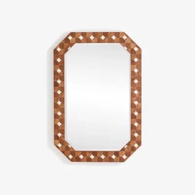 Anthropologie Leigh Burl Wood Inlay Wall Mirror