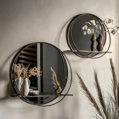 Arighi Bianchi Bilbao Small Round Industrial Style Shelf Mirror