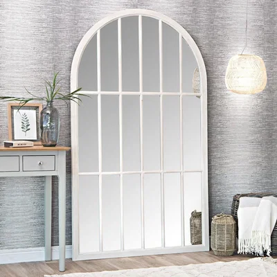 Chiltern Oak Furniture Geneva Large White Arched Window Mirror 105 x 177cm