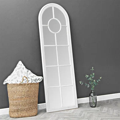 Chiltern Oak Furniture Rouen Narrow White Arched Window Hallway Mirror 60 x 180cm