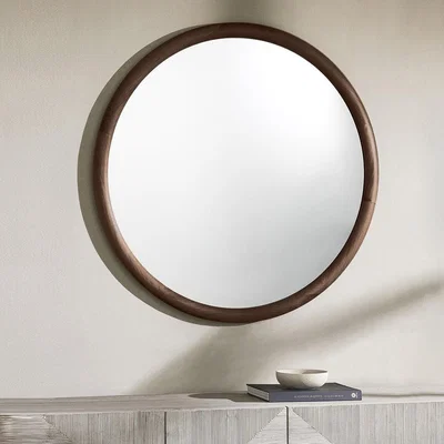 Cult Furniture £20  Off  Wrenley Round Wall Mirror, Walnut