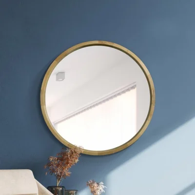 Dunelm Naturalis Solid Oak Round Deep Dish Framed Mirror Brown