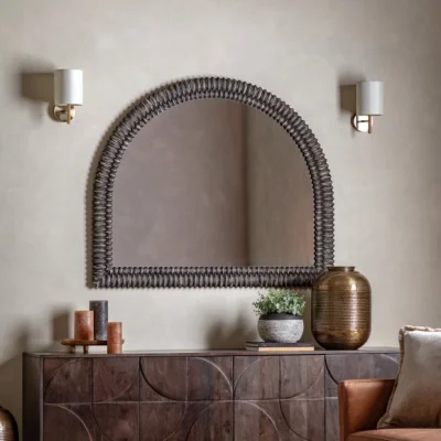 Dunelm Return - Sawan Arched Distressed Overmantel Wall Mirror, Black
