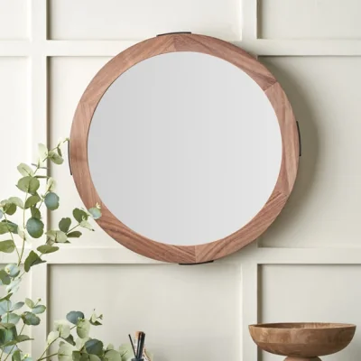 Dunelm Vermont Light Walnut Wood Veneer Round Wall Mirror