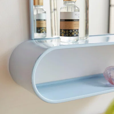 Dunelm Elements Squoval Wall Mirror with Curling Shelf Blue