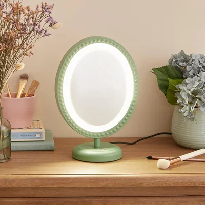 Dunelm Bobbin Oval Touch Dimmable Light Up Dressing Table Mirror Yew