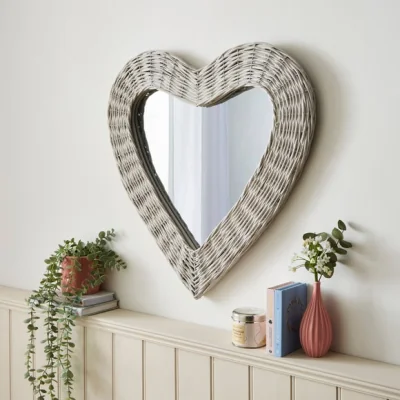 Dunelm Wicker Heart Mirror, 60cm Sandstone