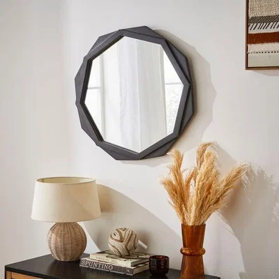 Dunelm Black Mango Wood Octagonal Wall Mirror