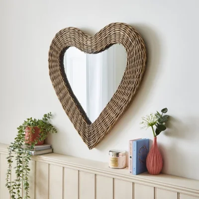 Dunelm Wicker Heart Mirror, 60cm Natural