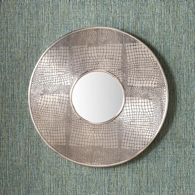 Dunelm Antique Croc Effect Round Wall Mirror Silver