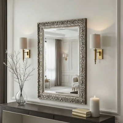 Dunelm Yearn Carved Antique Bevelled Rectangle Wall Mirror