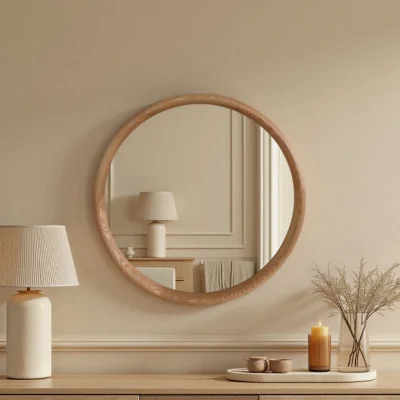 Dunelm Yearn Solid Oak Round Wall Mirror