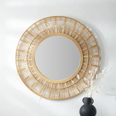 Dunelm Bamboo Frame Round Wall Mirror Natural