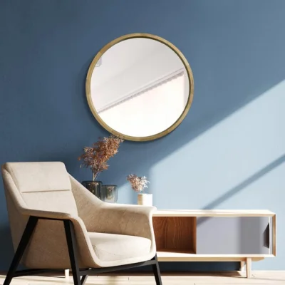 Dunelm Naturalis Solid Oak Round Deep Dish Framed Mirror Brown