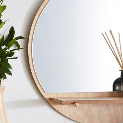 Dunelm Wooden Round Wall Mirror with Shelf Natural