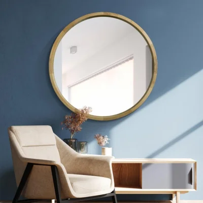 Dunelm Naturalis Solid Oak Round Deep Dish Framed Mirror Brown