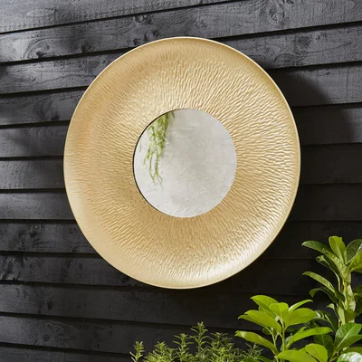 Dunelm Amazonica Hammered Round Indoor Outdoor Wall Mirror Gold
