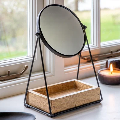 Dunelm Owen Black Dressing Table Mirror with Tray Black