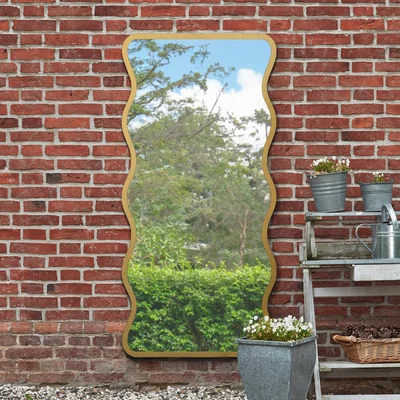 Dunelm Fluctus Rectangle Wavy Indoor Outdoor Full Length Wall Mirror Gold