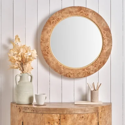 Dunelm Newborough Burr Wood Effect Round Wall Mirror