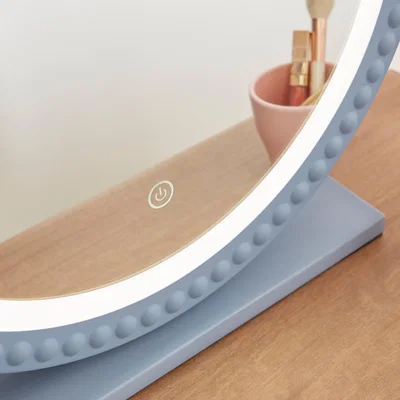 Dunelm Bobbin Round Touch Dimmable Light Up Dressing Table Mirror Ashley Blue