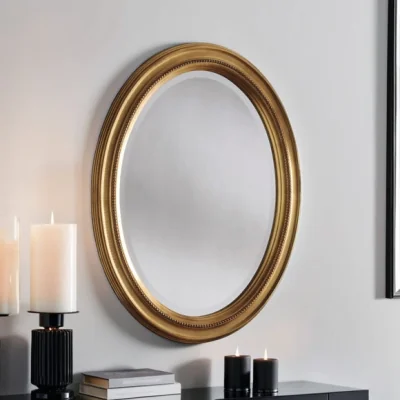 Dunelm Yearn Beaded Oval Mirror 86x66cm Gold Effect Gold