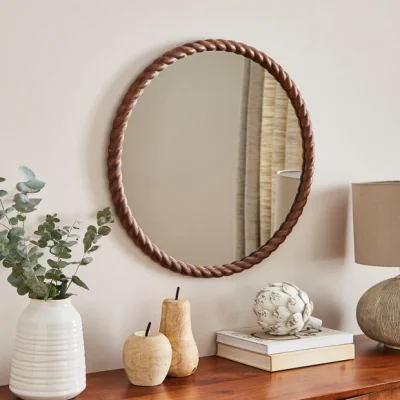 Dunelm Lucia Twisted Wood Round Wall Mirror