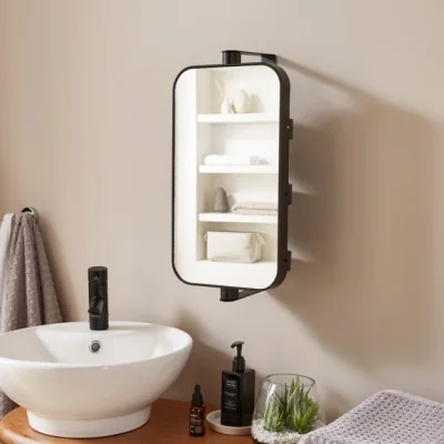 Dunelm Rectangle Curved Corner Wall Mirror with Storage