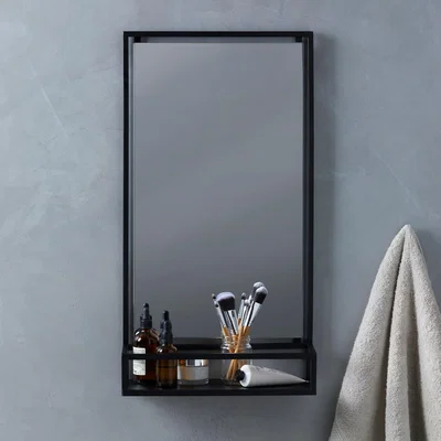 Dunelm London Rectangle Wall Mirror with Shelf Matt Black
