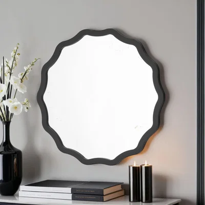 Dunelm Yearn Wavy Round Wall Mirror Black