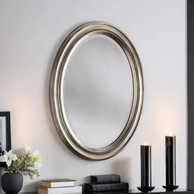 Dunelm Yearn Beaded Oval Mirror 86x66cm Silver Silver