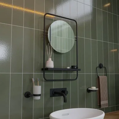 Dunelm Croydex Furzton Round Mirror with Shelf Silver