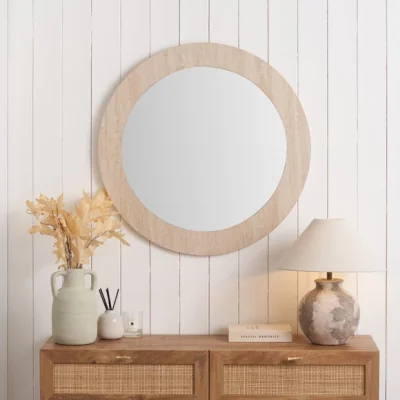 Dunelm Travertine Effect Veneer Round Wall Mirror