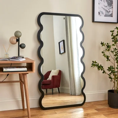 Dunelm Ribbed Wavy Full Length Leaner Mirror Black