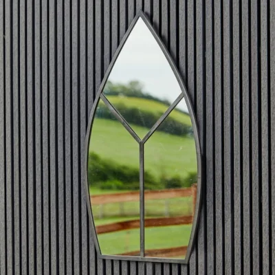 Dunelm Archway Outdoor Leaf-Shaped Mirror, 90cm x 50cm Black