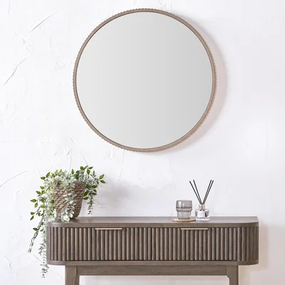 Dunelm Oak Veneer Textured Edge Round Wall Mirror