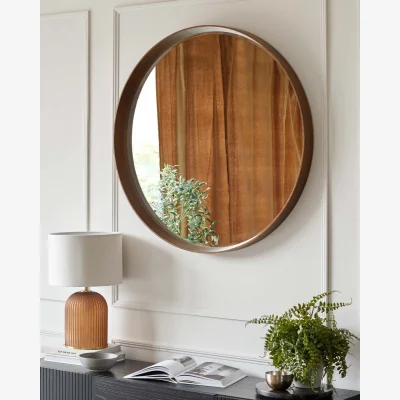Danetti Kendrick Large Round Wall Mirror Walnut