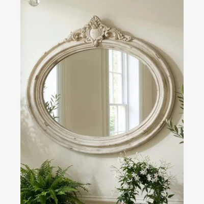 Dibor Victorian White Oval Mirror 53cm x 61cm